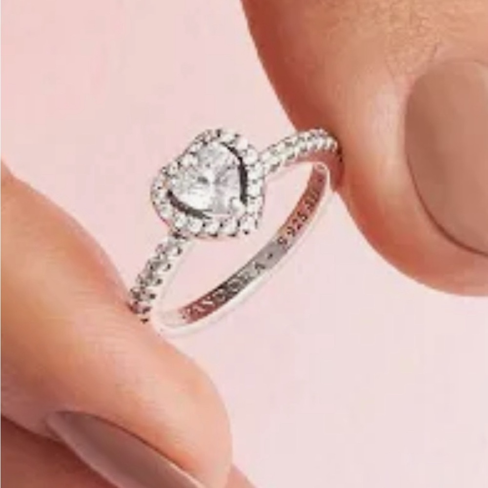 Pandora Women's Sterling Silver Heart Cubic Zirconia Promise Ring Size 7